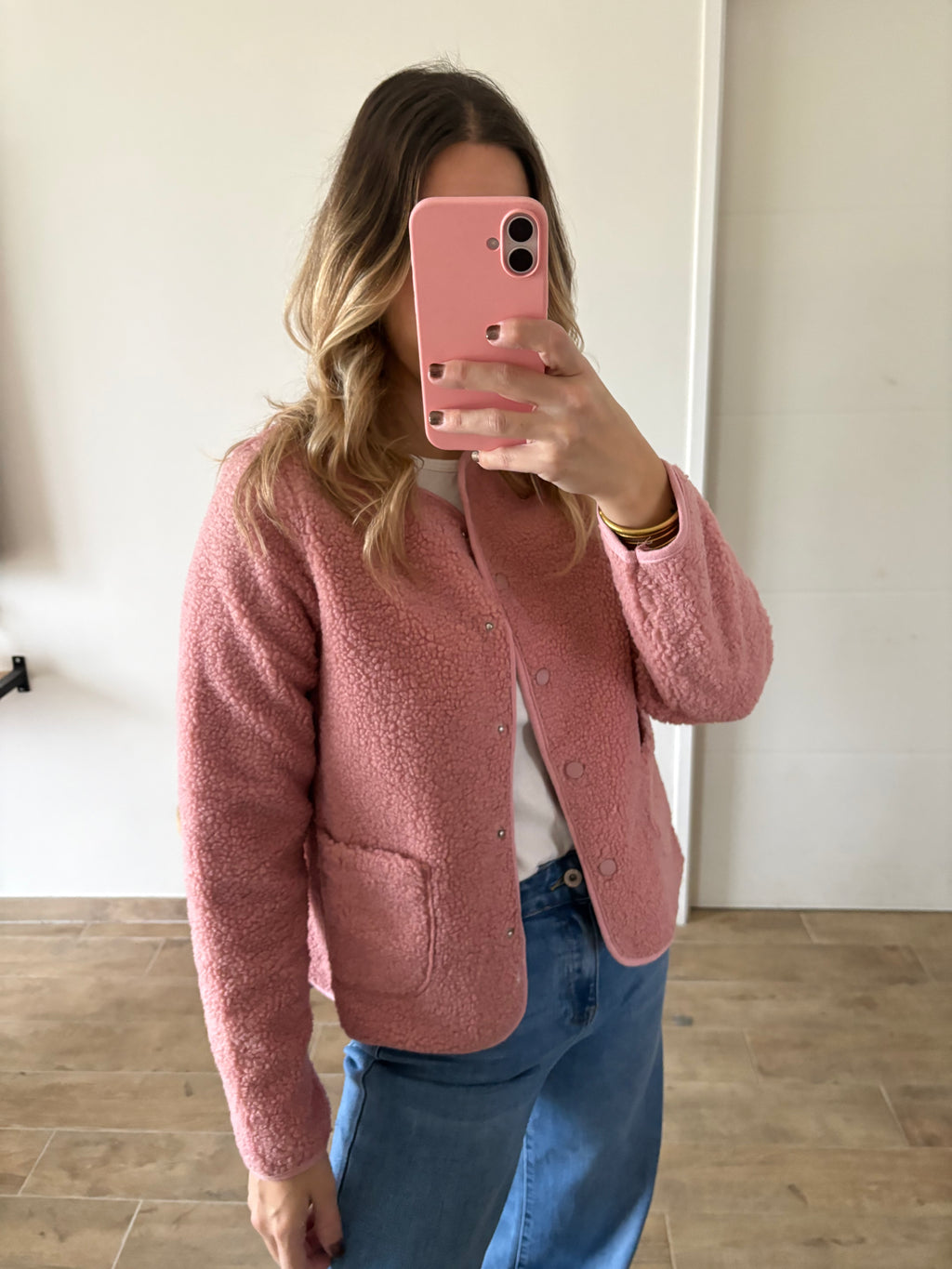 Veste moutonnée rose