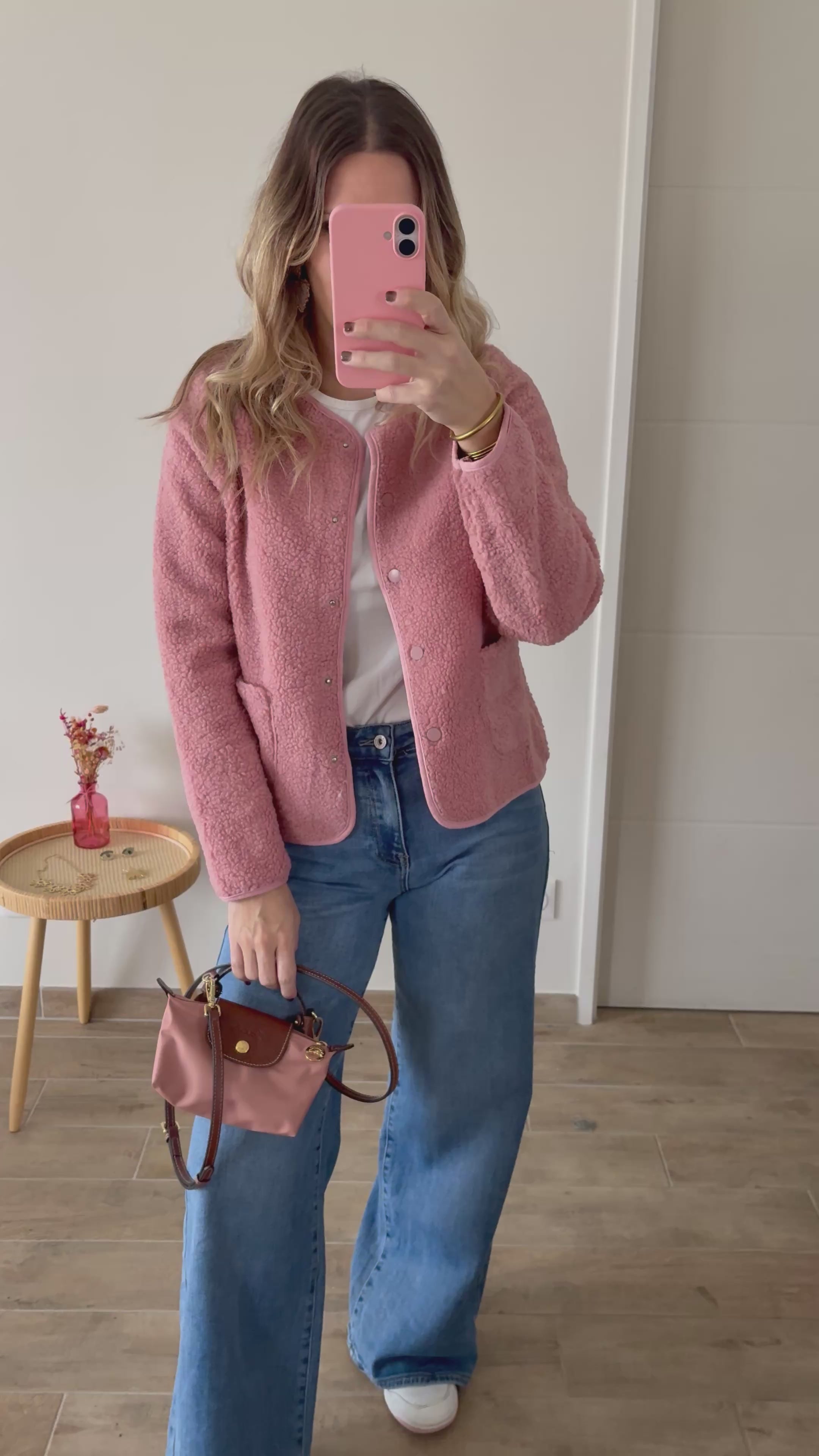 Veste moutonnée rose